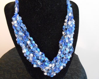 Blue and white Crochet Necklace Item No. 101 B E