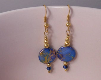Blue and Gold Shiny Glass Earrings Item No. 947