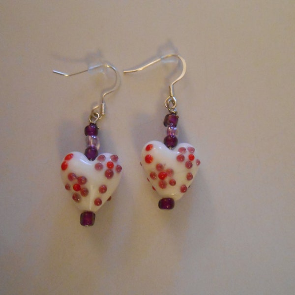 Handmade Glass Heart Earrings - Red Dot Valentine's Day Jewelry No. 18
