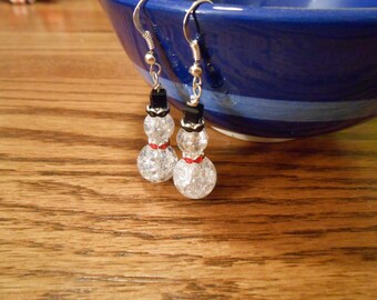 Crackle Marble Clear Snowman with Red Scarf