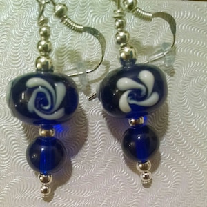 Blue and White Glass Floral Earrings Item No. 129