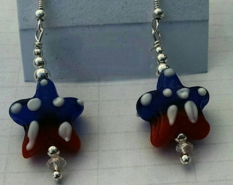 Red white and blue lampwork stars