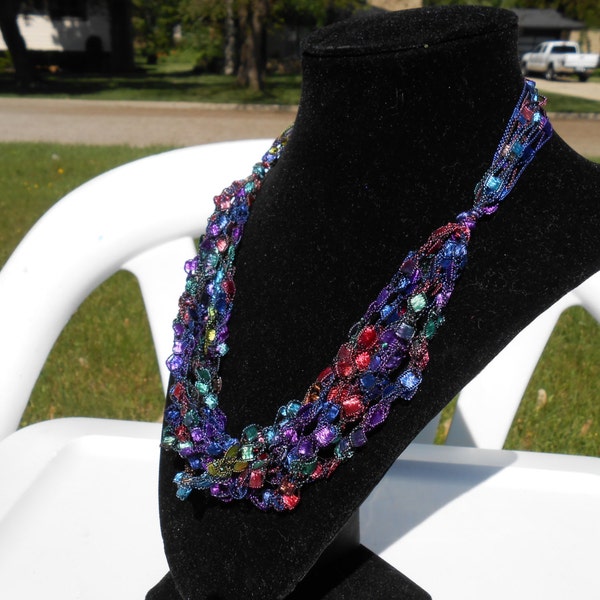 Purple, red, and green Trellis Necklace / Crochet Necklace Item No. 1