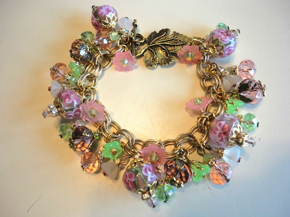Artisan Bracelet Floral Lampwork Crystal Vintage Primrose Antique Haskell Chain