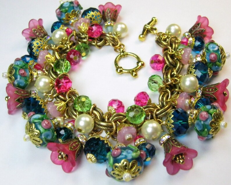 Artisan Bracelet Floral Lampwork Crystal Vintage Primrose Antique Haskell Chain