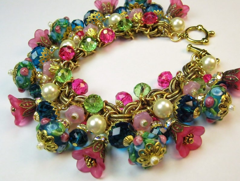 Artisan Bracelet Floral Lampwork Crystal Vintage Primrose Antique Haskell Chain