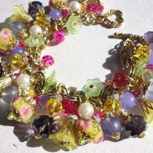 Artisan  Bracelet Floral Lampwork Crystal Vintage Primrose Antique Haskell Chain