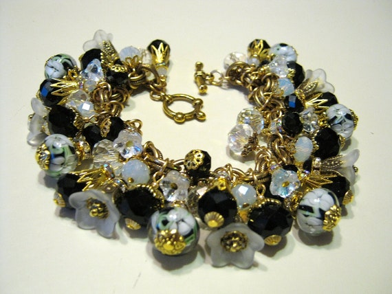 Artisan Bracelet Floral Lampwork Crystal Vintage Primrose Antique Haskell Chain