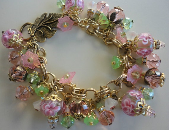 Artisan Bracelet Floral Lampwork Crystal Vintage Primrose Antique Haskell Chain