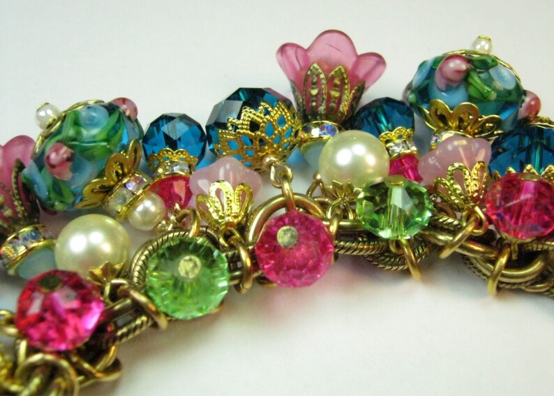 Artisan Bracelet Floral Lampwork Crystal Vintage Primrose Antique Haskell Chain