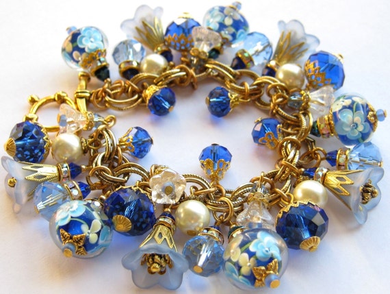 Artisan Bracelet Floral Lampwork Crystal Vintage Primrose Antique Haskell Chain