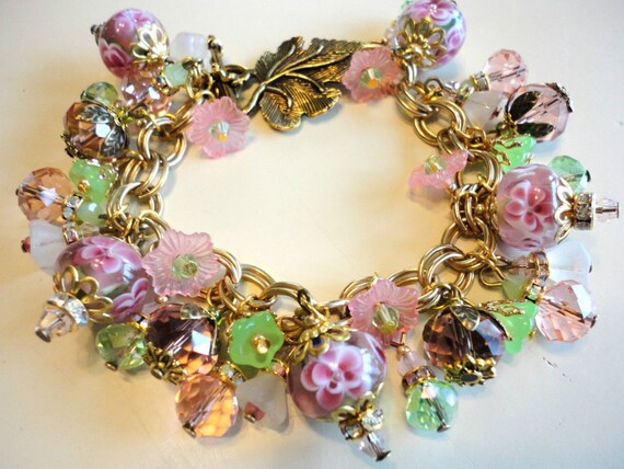 Artisan Bracelet Floral Lampwork Crystal Vintage Primrose Antique Haskell Chain