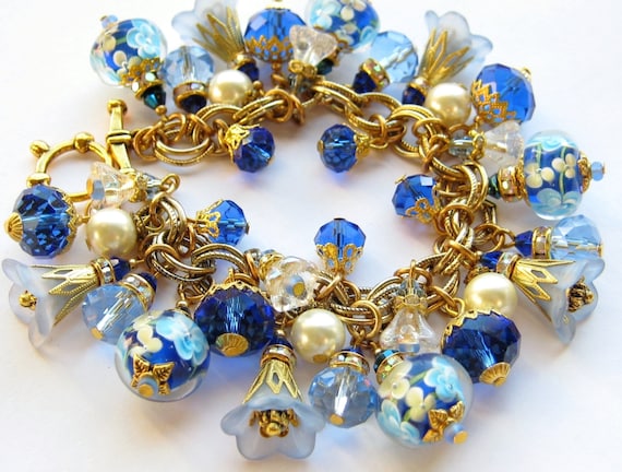 Artisan  Bracelet Floral Lampwork Crystal Vintage Primrose Antique Haskell Chain
