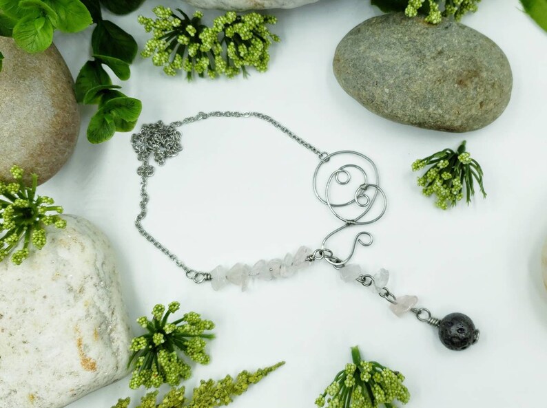 Rose Quartz Diffuser Necklace Rose Quartz Necklace Crystal necklace Gemstone Lariat Necklace Stone Y necklace Lava Stone Necklace