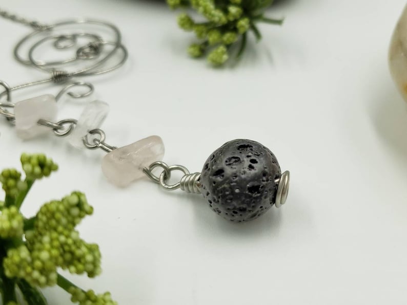 Rose Quartz Diffuser Necklace Rose Quartz Necklace Crystal necklace Gemstone Lariat Necklace Stone Y necklace Lava Stone Necklace