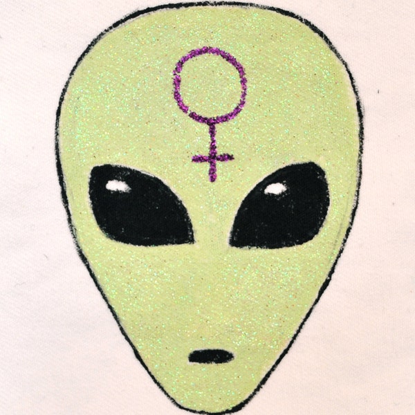 Glitter Alien Feminist Organic Cotton Hand Painted Patch