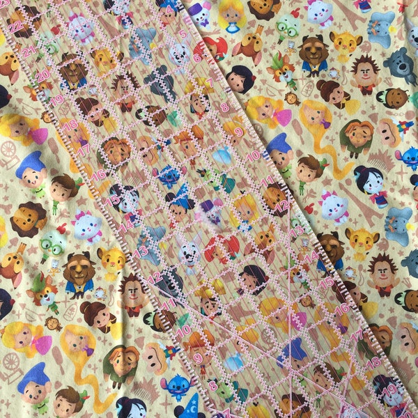 9x14 Tumbler Fabric Cut Small Crafts Cotton Lycra custom fabric - Tiny Characters peach