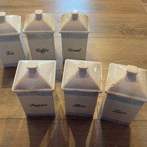 Vintage White Ceramic Kitchen Canisters: Rustic Farmhouse Decor