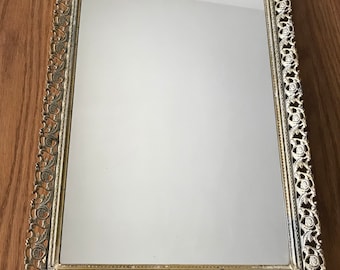Mirror Glass Crystal Decorative Vintage Silver Metal Plate Drinks Display Tray