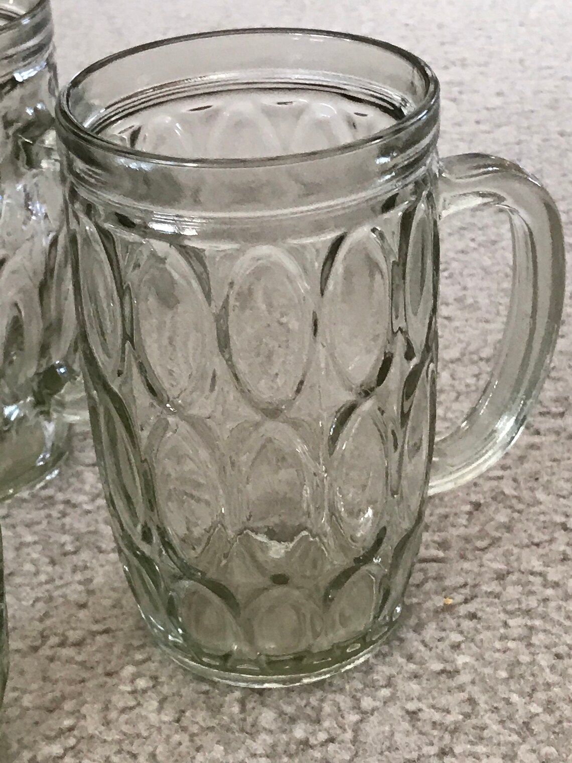 Vintage Set Of 4 Thumbprint Handled Jelly Jar Glass Mugs Etsy