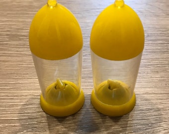 Vintage Yellow Rocket Salt & Pepper Shakers, Atomic Ball Point Design