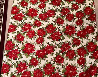 Vintage Handsewn Christmas Poinsettia Tablecloth, 69x52 Inch