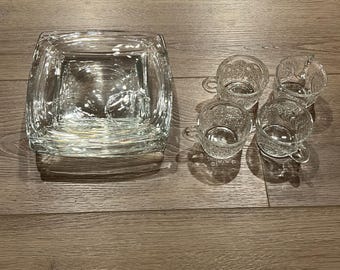 Vintage Hazelware Clear Glass Luncheon Set: Square Plate & Cup Service for 4