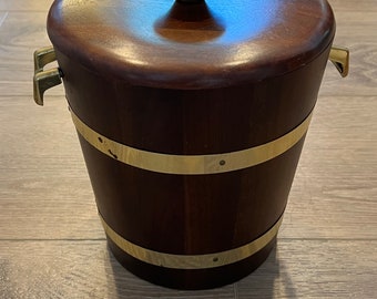 Vintage Wood Ice Bucket With Gold Tone Handles, MCM Ice Bucket, Vintage Ice Bucket