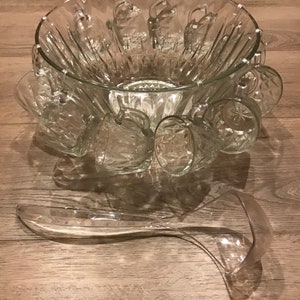 Vintage Anchor Hocking Crown Point Punch Bowl Set Service for 12 W