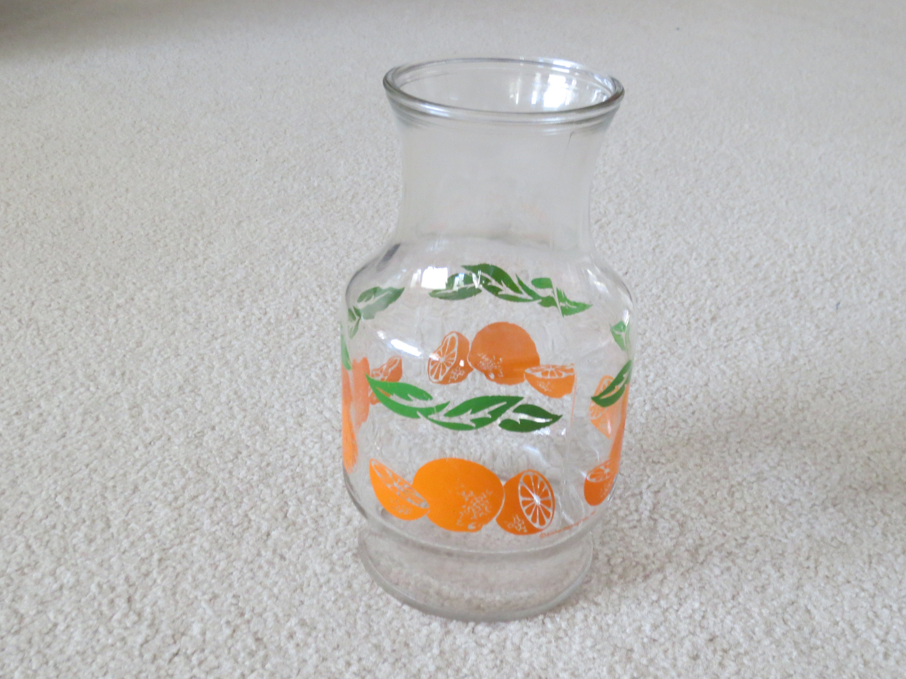 Anchor Hocking Glass Carafe with Oranges & Leaves