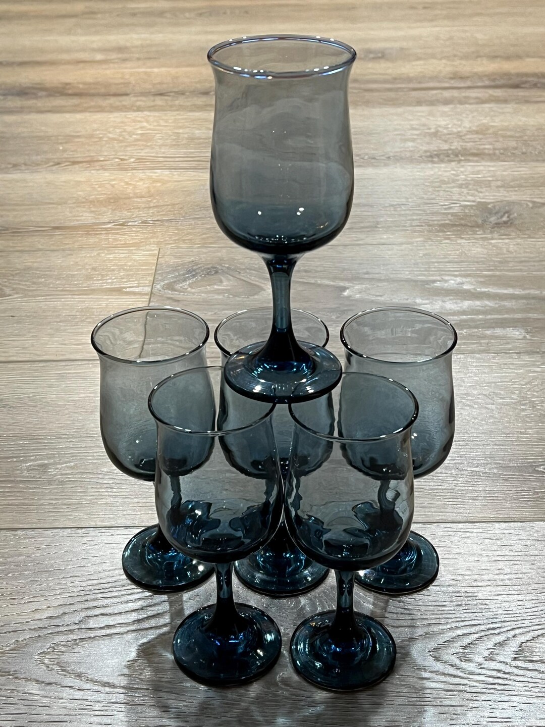Vintage Set of 6 Libbey Dusky Blue Tulip Style Wine Goblets - Etsy