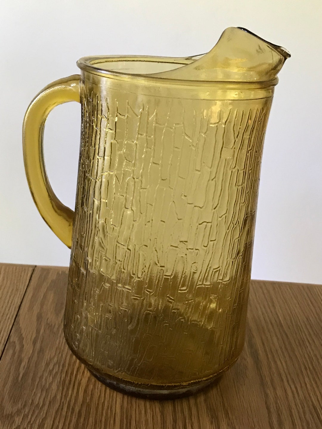 Vintage Honey Gold Tree Bark Drink Pitcher, Mid Century Modern, Iced