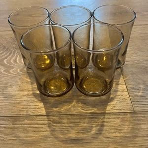 Vintage Libbey Set Of 5 Tawny Accent Brown 6 Ounce Juice Glasses, Mid Century Tumblers, Smoke Glassware,