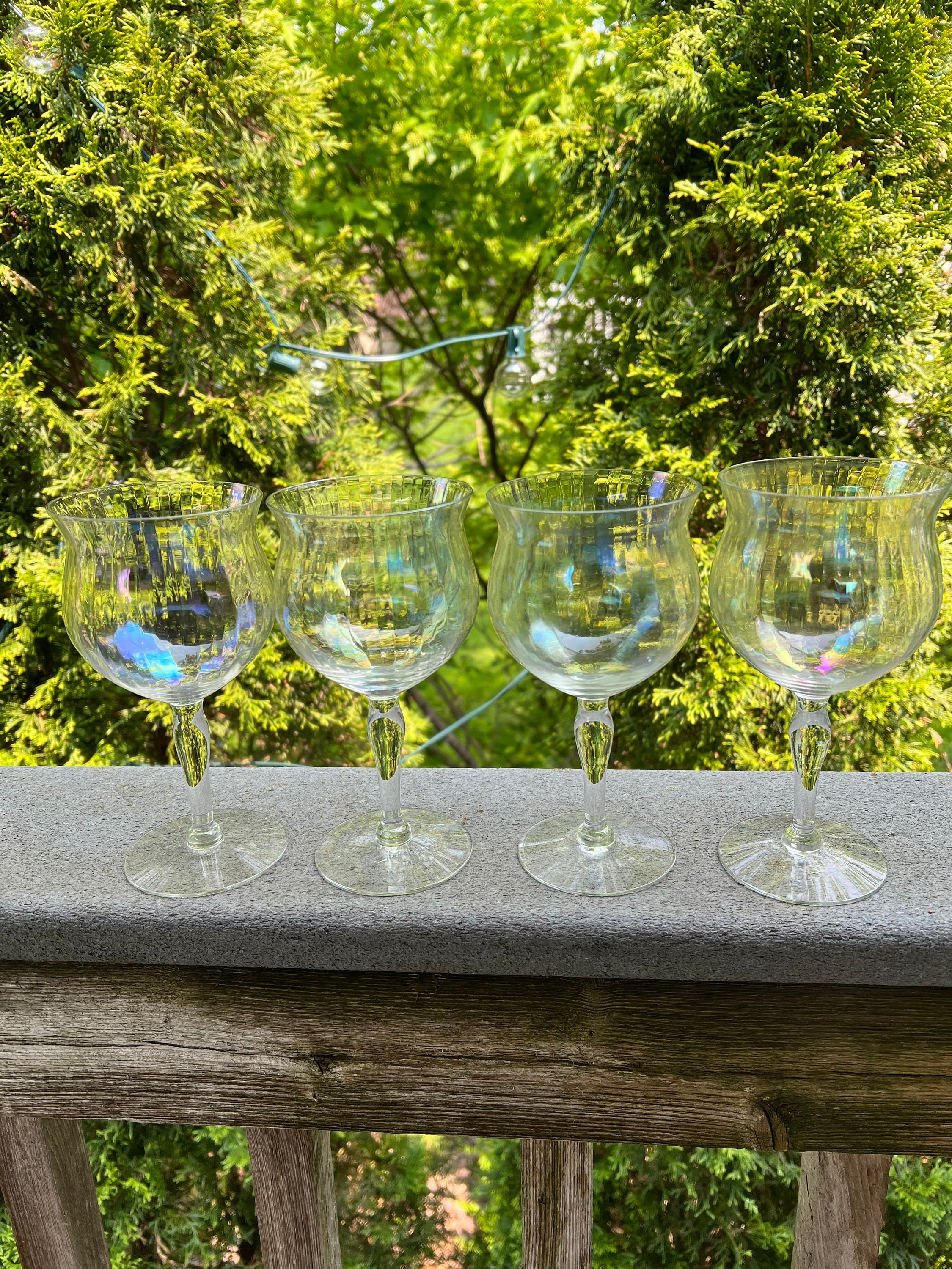 Designer Handblown Crystal Wine Glasses, Unique Iridescent Design