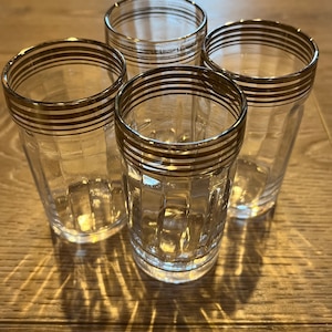 Vintage Silver Banded Paneled Tumblers: MCM Barware Set of 4