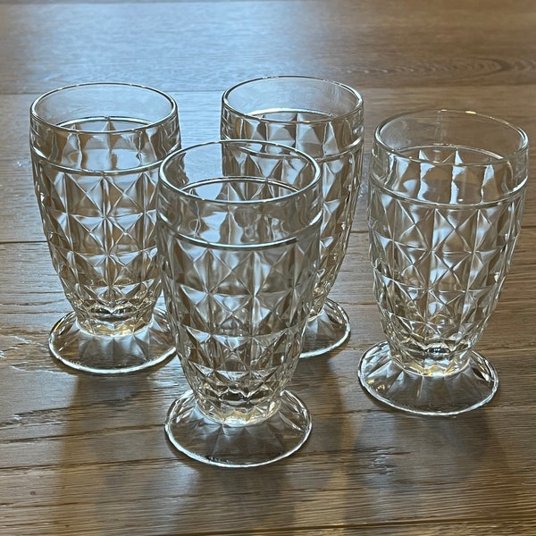 Vintage Set Of 4 Cube Square Style 5 Ounce Glasses, Vintage Juice Glasses