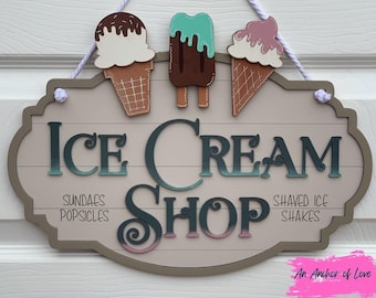 Vintage Style Ice Cream Shop Sign, 3D Summer Tiered Tray Decor