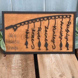 Personalized hooked on dad  Sign/ Father&#39;s Day Gift/Dad&#39;s fisherman sign/ Fathers day gift for dad