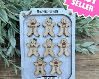 Personalized Gingerbread Family Ornament: Up to 12 Names, Wood MDF