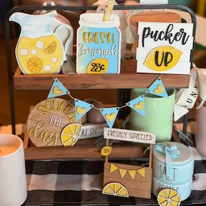 Lemon themed tiered tray decor-Lemon tiered tray decor-farmhouse decor-tiered tray decor-tiered tray decorations