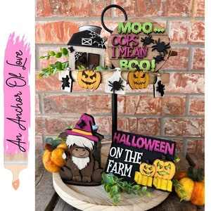 Halloween on the Farm Highland Cow Tiered Tray Set