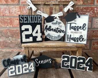 Class of 2024 graduation tiered tray set-customized with your class colors-individual pieces, full set available