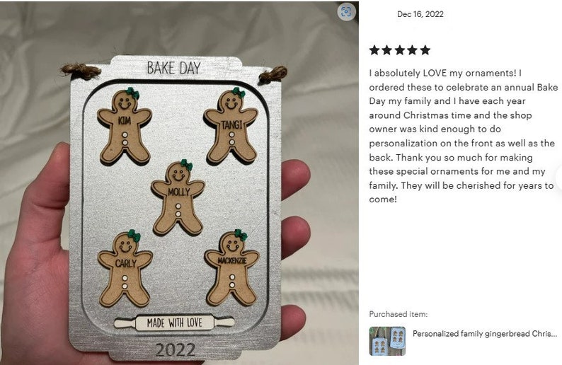 Personalized family gingerbread Christmas ornament / 2023 Christmas ornament /up to nine names personalized family gift image 9