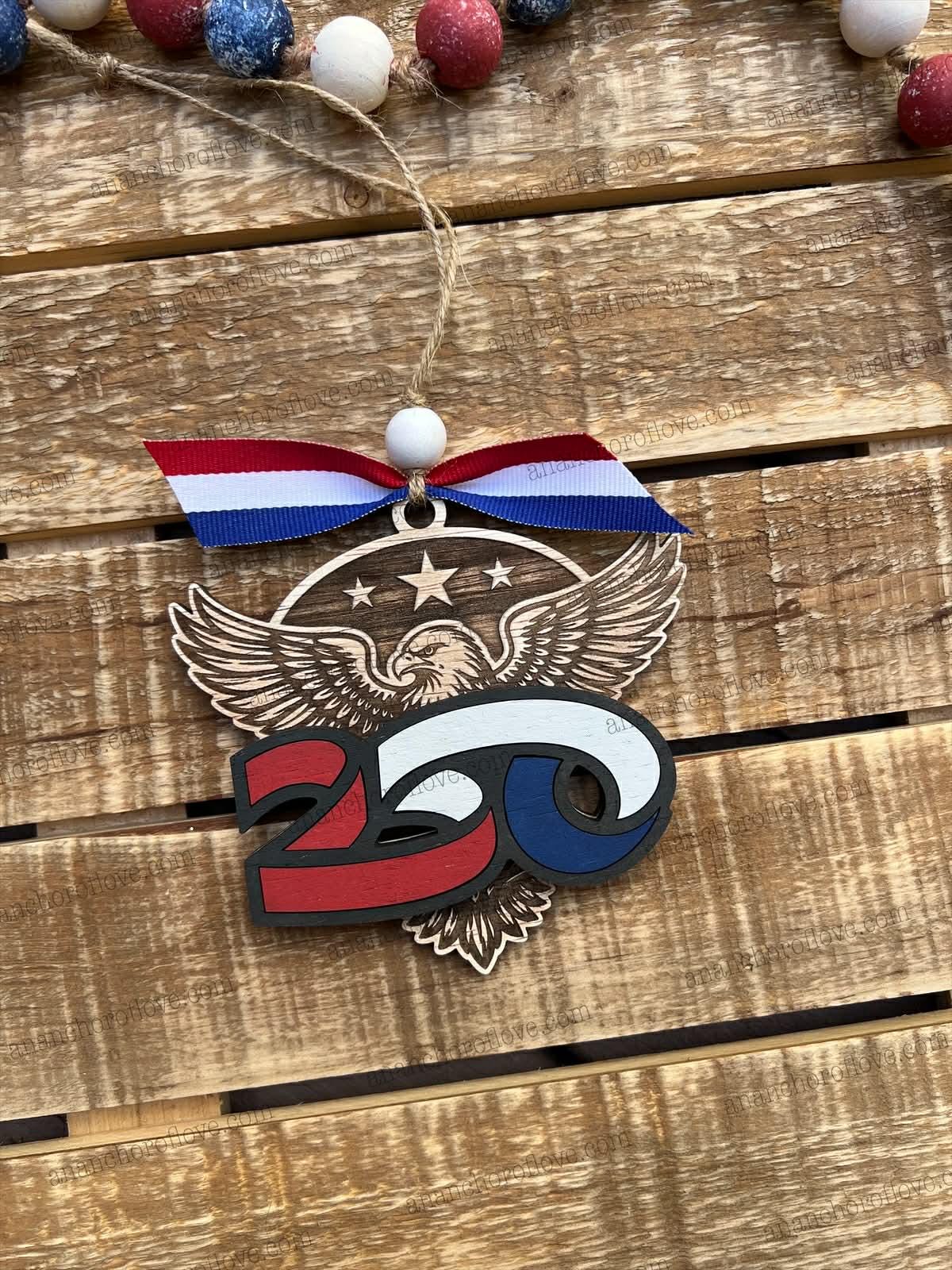 250 Ribbon USA 250th Anniversary Wooden 250 Ribbon Eagle Ornament, 2026 ...