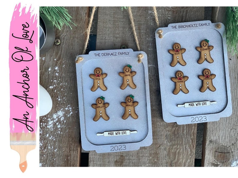 Personalized family gingerbread Christmas ornament / 2023 Christmas ornament /up to nine names personalized family gift image 1