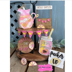 Pink Lemonade Tiered Tray Decor- Lemonade Tiered Tray decor-Tiered Tray Decor-Lemons-Kitchen Decor-
