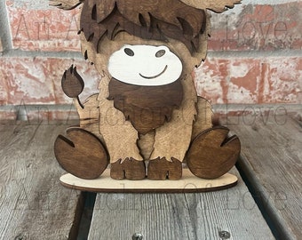 Highland Cow Interchangeable base for hats and bows // Highland Cow Decoration //Highland Cow Shelf Sitter// Viral Shelf Sitte