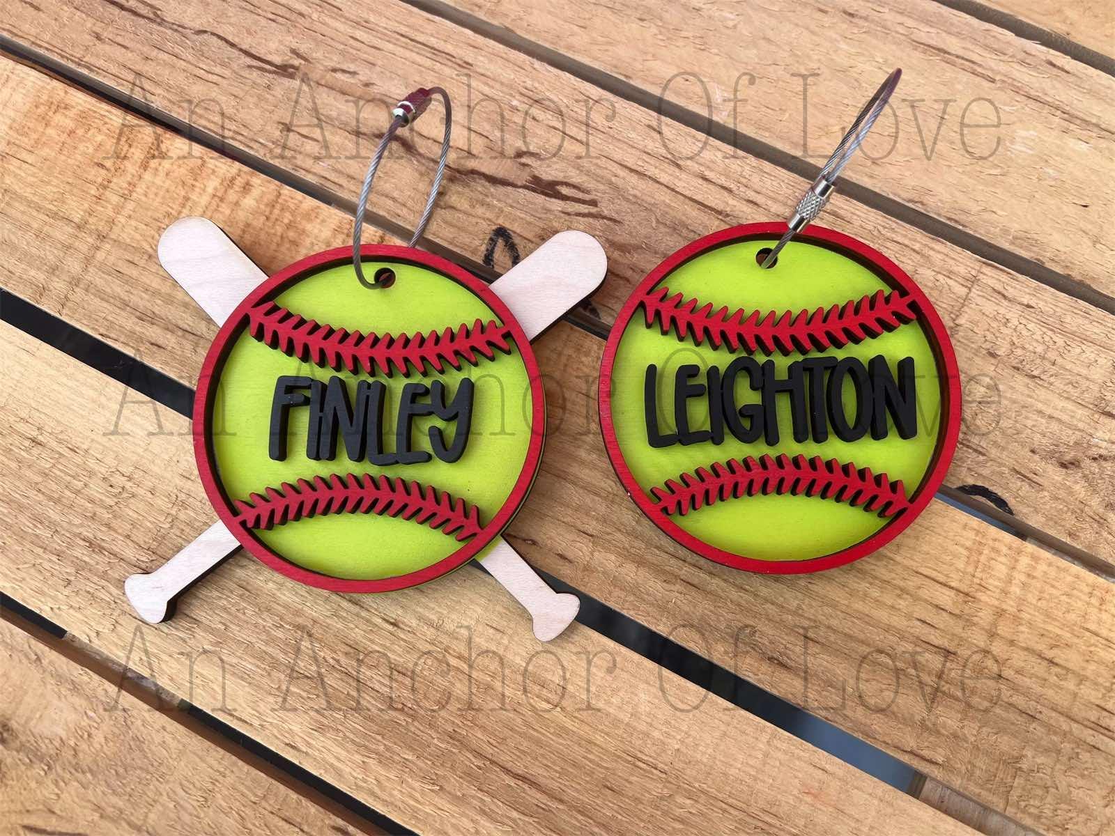Personalized Softball Bag Tag: Birch Wood Charm