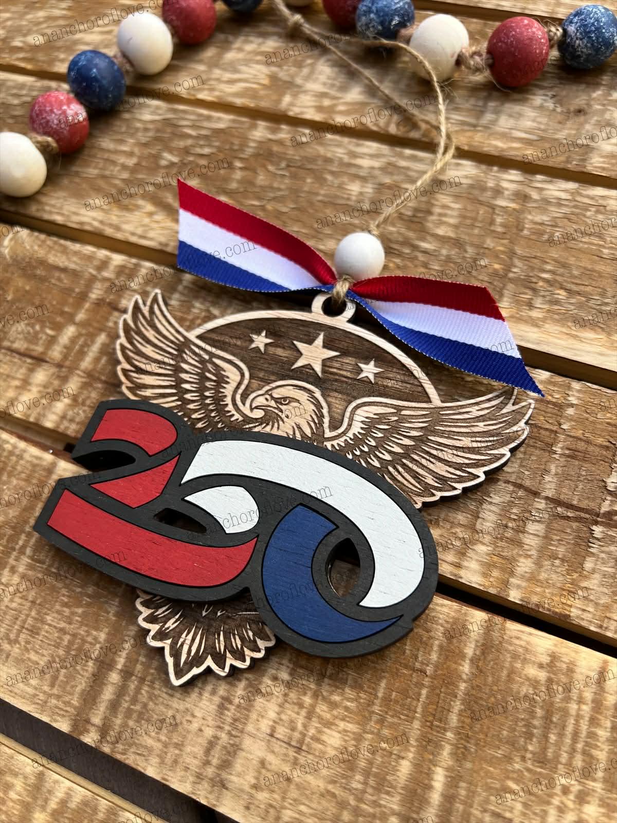 250 Ribbon USA 250th Anniversary Wooden 250 Ribbon Eagle Ornament, 2026 ...