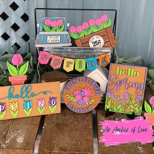 Handmade Spring Tulip Tiered Tray Decor Set